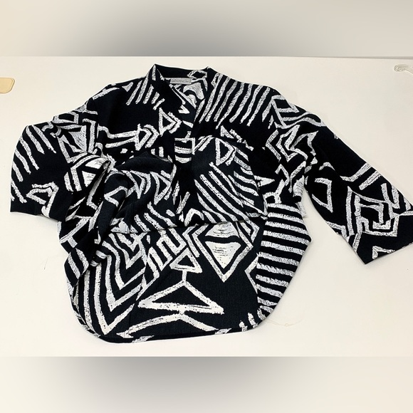 1990s Vintage KATHY CHE Black & White Double Breast Pocket Button Down Top - Picture 12 of 16